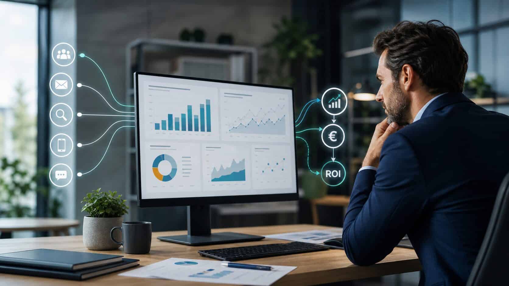 Responsabile marketing analizza attribuzione e ROI con GoHighLevel